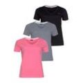 T-Shirt H.I.S "Essential-Basics" Gr. 52/54, bunt (schwarz, pink, rauchblau), Damen, Single Jersey, Obermaterial: 100% Baumwolle, Shirts, figurumspielender Schnitt, aus Baumwolle