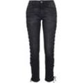 Bequeme Jeans URBAN CLASSICS "Urban Classics Damen Ladies Denim Lace Up Skinny Pants", Damen, Gr. 26, Normalgrößen, schwarz (schwarzwashed), 98% Baumwolle, 2% Elasthan, unifarben, casual, Jeans