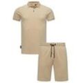 Poloshirt RAGWEAR "Set Porpi" Gr. 4XL (60), beige (sand), Herren, Material: 50% Baumwolle, 50% Polyester, Shirts, Modisches Herren Set aus Hemd und kurzer Hose