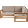 Beliani - Lounge Sofa Hellbraun Zertifiziertes Akazienholz Auflagen Taupe 2-Sitzer Ecksofa Retro Landhaus Stil Terrasse Outdoor Balkon Außenbereich