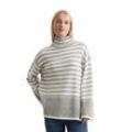 Stehkragenpullover MARC O'POLO "mit Streifen-Dessin" Gr. L, grau Damen Pullover