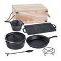 7tlg. Dutch Oven Set Gusseisen Guss Topfset Topf Pfanne Camping Grill Platte BBQ