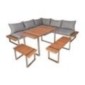 Lounge-Eckgruppe AUREA 6-tlg Garten Sitzgruppe Outdoor Beige Holz Metall Möbel