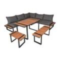 Lounge-Eckgruppe BELMIRA 6-tlg Garten Sitzgruppe Outdoor Braun Holz Metall Möbel