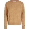 Strickpullover TOMMY HILFIGER "SOFT WOOL CABLE C-NK" Gr. XXL (44), grün (classic khaki), Damen, Strick, Obermaterial: 100% Wolle, unifarben, Pullover, mit Zopfmuster, Rundhals