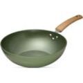 Wok JUST VEGAN "CeraVegan", grün (dunkelgrün), B:29cm H:8cm L:48cm Ø:28cm, Pfannen, Pflanzliche Keramikbeschichtung, Induktion, Ø 28 cm