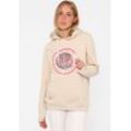 Hoodie ZWILLINGSHERZ Gr. L/XL, beige Damen Sweatshirts mit "Wild and Free"-Aufdruck im Leo-Design und gestickten Herzen