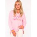 Sweatshirt ZWILLINGSHERZ "Dana" Gr. L/XL, rosa, Damen, Sweatware, Obermaterial: 50% Baumwolle, 50% Polyester, unifarben mit Farbeinsätzen, Sweatshirts, mit "Good Mood"-Schriftzug und neonfarbenen Bündchen