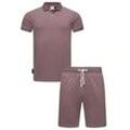 Poloshirt RAGWEAR "Set Porpi", Herren, Gr. L (52), lila (mauve), Material: 50% Baumwolle, 50% Polyester, sportlich, bequem knieumspielend, tiefer V-Ausschnitt, Kurzarm eng, Shirts, Modisches Herren Set aus Hemd und kurzer Hose