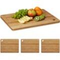 4 x Tranchierbrett Bambus, Schneidebrett, mit Saftrille & Griffloch, massiv, HxBxT: 2 x 40 x 30 cm, Holz, naturfarben