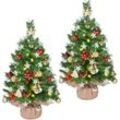 2er-Set 61 cm Mini Künstlicher Weihnachtsbaum mit 35 Warmweiß led Beleuchtung & 12 Tannenzapfen Kleiner Christbaum Tisch Tannenbaum für