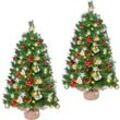 2er-Set 92 cm Mini Künstlicher Weihnachtsbaum mit 50 Warmweiß led Beleuchtung & 20 Tannenzapfen Kleiner Christbaum Tisch Tannenbaum für