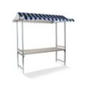 Professional Marktstand blau-weiß, feuerbeständige PVC Plane, Fichtenholz, 200x151x232cm (BxTxH)