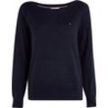 Strickpullover TOMMY HILFIGER "CO JERSEY STITCH V-NK SWEATER" Gr. L (40), blau (desert sky), Damen, Obermaterial: 67% Baumwolle, 33% Polyamid, Pullover mit Tommy Hilfiger Logo-Flag