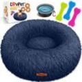 LOVPET® Hundebett Hundekissen Katzenbett Bagel, Waschbar, Inkl. Napf + 3x Kauknochen, Hundesofa flauschig Kissen Rund aus Plüsch für Kleine, Mittelgroße & Große Hunde, Katzen