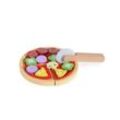 Moni Kinder Pizza-Spielset 4221 Holz Pizzaschneider, Pizzastücke mit Klett rot