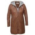 Langjacke MAZE "42021316" Gr. 44, braun (cognac), Damen, Obermaterial: 100% Lammleder / Futter: Baumwolle Ärmelfutter: Polyester Kapuze: 55% Baumwolle; 45% Polyester, Jacken