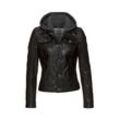 Lederjacke MAURITIUS "YEENIE" Gr. 36/S, schwarz Damen Jacken im Jeansjacken-Look mit abnehmbarer Jersey-Kapuze