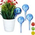 4 x Bewässerungskugel im Set, dosierte Bewässerung Pflanzen u. Blumen, Gießhilfe Büro, Urlaub, ø 6 cm, Glas, blau