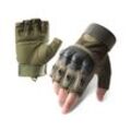 M, Armeegrün) Gelenkschutzhandschuhe, Halbfinger-Handschuhe aus Hartgummi für Outdoor-Übungen, Klettern, Laufen, Wandern, Camping, Radfahren,