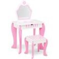 Goplus - Kinder Schminktisch Set, Make up Schminktisch mit Hocker Spiegel, 2 in 1 Frisiertisch mit Schublade, Kosmetiktisch mit kleinen rosa Blumen