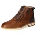 Winterboots MUSTANG SHOES, Herren, Gr. 44, braun (cognac used), Lederimitat, used, casual, Schuhe, Schnürboots, Casual-Stiefelette mit kariertem Einsatz am Schaftrand