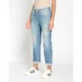 Boyfriend-Jeans GANG "94NICA CROPPED", Damen, Gr. 26, N-Gr, blau (cool vint midblau), Denim/Jeans, Obermaterial: 90% Baumwolle, 8% Polyester, 2% Elasthan, Destroyed-Effekte, casual, bequem knöchelfrei, Jeans, mit geraden und verkürzten Beinverlauf, Topseller