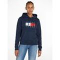 Kapuzensweatshirt TOMMY JEANS "TJW REG TOMMY FLAG HOODIE EXT", Damen, Gr. S (36), blau (schwarz night navy), Sweatware, Obermaterial: 100% Baumwolle, unifarben, casual, regular fit, Langarm Bündchen, Sweatshirts, mit Kapuze, Tommy Jeans Logo-Flag