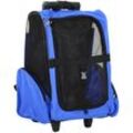 Hundetrolley Transporttasche Tragetasche für Tiere Trolley 2-in-1 Haustierrucksack Hundetasche mit Tür und Fenster atmungsaktiv Oxfordstoff Blau 42 x