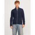 Strickjacke JACK & JONES "JJPANNEL KNIT ZIP CARDIGAN AW24", Herren, Gr. S, blau (navy blazer), Strick, Obermaterial: 58% Polyacryl, 42% Baumwolle, unifarben, modisch, normal, Strickjacken