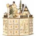 Homcom - Weihnachts-Adventskalender mit 24 Zugkästen Weihnachtskalender mit LED-Lichtern Adventskalenderbox Sperrholz-Platte Naturholz 25 x 20 x 29 cm