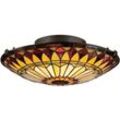 West End - 2 Light Flush Deckenleuchte Vintage Bronze, Tiffany Glass, E27 - Elstead