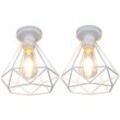 Deckenleuchte Vintage, 1 Flammig Deckenlampe im Industri Stil, Art Diamant Lampe mit Käfig für Wohnzimmer Schlafzimmer Esszimmer Weiß - 2PCS