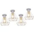 Axhup - Deckenleuchte Vintage, 1 Flammig Deckenlampe im Industri Stil, Art Diamant Lampe mit Käfig für Wohnzimmer Schlafzimmer Esszimmer Weiß - 4PCS