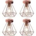 Axhup - 4er Deckenleuchte Vintage Industri Diamant Deckenlampe mit Ø20cm Käfig Semi-Flush Mount Eisen Licht E27 Lampenfassung für Esszimmer