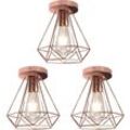 Axhup - 3er Deckenleuchte Vintage Industri Diamant Deckenlampe mit Ø20cm Käfig Semi-Flush Mount Eisen Licht E27 Lampenfassung für Esszimmer