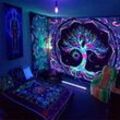 Wandbehang mit Mond- und Sonnenmuster, Baum des Lebens, UV-Fluoreszenz, psychedelischer Wandteppich, Mandala-Wandteppich mit Baum des Lebens,