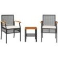 3-tlg. Bistro-Set mit Kissen Schwarz Poly Rattan Akazienholz vidaXL