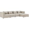 Juskys - modulares Sofa Domas xl - Couch für Wohnzimmer - 4 Sitzer - Ottomane, Armlehnen & Kissen - Ecksofa Eckcouch Ecke - Wohnlandschaft Stoff Beige