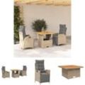 The Living Store 3-tlg. Garten-Essgruppe mit Kissen Beige Poly Rattan - Gartenmöbel-Sets