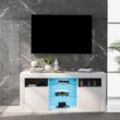 Redom - TV-Schrank Fernsehtisch, Fernsehschrank mit 2 Schränken mit Türen und 5 offenen Regalen (Hochglanz-TV-Schrank einstellbares LED-System, weiß