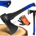 Masko® Spaltaxt, Spaltbeil Axt, FIBERGLAS-Stiel + Handschuhe, die Perfekten Werkzeuge für Garten und Wald, Universal, Robust, Schwarz-Blau / 1250g