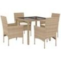 5-tlg. Garten-Essgruppe mit Kissen Beige Poly Rattan und Glas Vidaxl