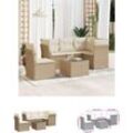 The Living Store 6-tlg. Garten-Sofagarnitur mit Kissen Beige Poly Rattan - Gartenmöbel-Sets