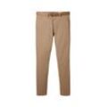 TOM TAILOR DENIM Herren Chino Hose mit Gürtel, braun, Uni, Gr. 30/36