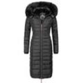 Wintermantel NAVAHOO "Umay", Damen, Gr. XL (42), schwarz, Oberstoff: 100% Polyester, Futter: 100% Polyester, Wattierung: 100% Polyester, Ärmelfutter: 100% Polyester, Kunstpelz: 90% Polyacryl, 10% Polyester, clean, modisch, tailliert ca. Mitte Knie, Langarm Ärmel ohne Ärmelschlitz normaler Saum, Mäntel, langer Damen Winter Steppmantel mit Kunstfellkapuze