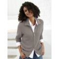 Strickjacke CASUAL LOOKS, Damen, Gr. 38, grau (taupe, meliert), 50% Baumwolle, 50% Polyacryl, unifarben, meliert, figurumspielend, Langarm, Strickjacken