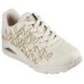 Sneaker SKECHERS "UNO-GOLDEN HEART" Gr. 40, beige (natur, goldfarben), Damen, Lederimitat, kontrastfarbene Details, Schuhe, Freizeitschuh, Schnürschuh mit goldfarbenen Mylar-Stickereien