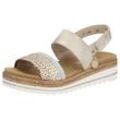 Keilsandalette REMONTE "ELLE-Collection" Gr. 39, beige (goldfarben, beige), Damen, Leder, Lederimitat, Flechtoptik, Schuhe, Sommerschuh, Sandale, Keilabsatz, mit Flechtbandage im Metalliclook