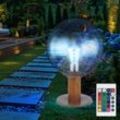 Globo Lighting - Gartenlampe Stehleuchte Sockelleuchte Außenlampe Stehlampe, Alu Holzoptik Glaskugel, Blasen-Optik, dimmbar Fernbedienung, rgb led